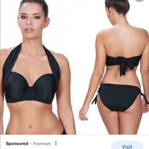 FREYA swim bandeau 34DD convertible bikini top, black